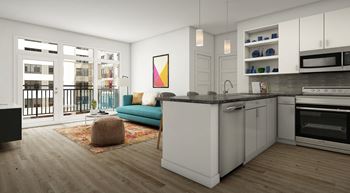 Living Room Come Kitchen View at Link Apartments® Montford, North Carolina, 28209